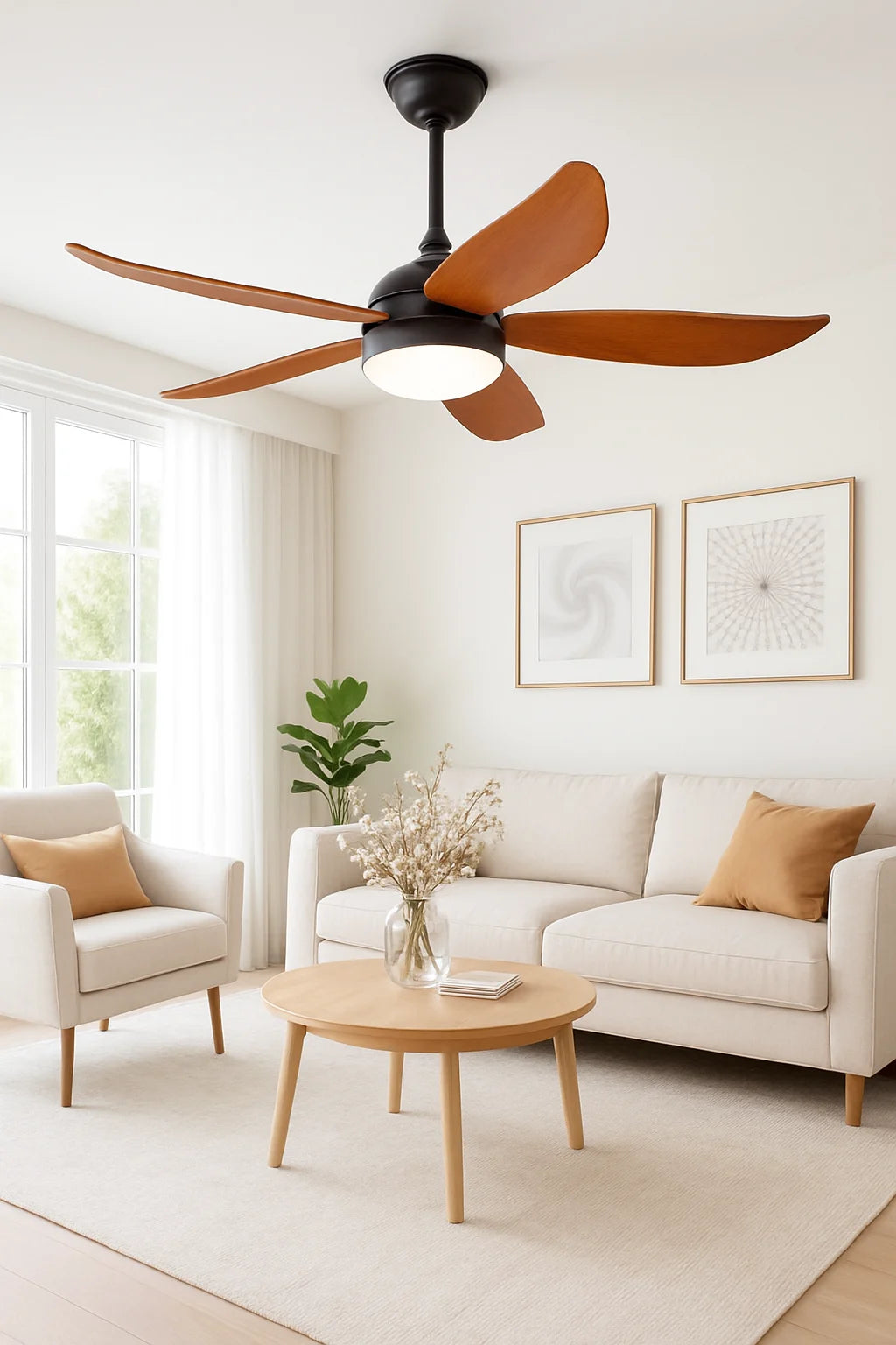 B&B BreezeNova Modern Curved Blade Ceiling Fan with LED Light – 52 Inch