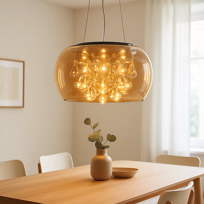 Amber Glaze Royal Pendant – Tinted Glass Dome & Sparkling Crystals