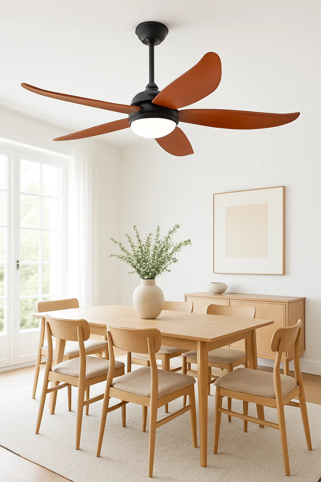 B&B BreezeNova Modern Curved Blade Ceiling Fan with LED Light – 52 Inch