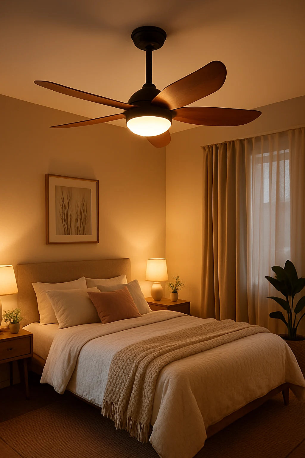 B&B BreezeNova Modern Curved Blade Ceiling Fan with LED Light – 52 Inch