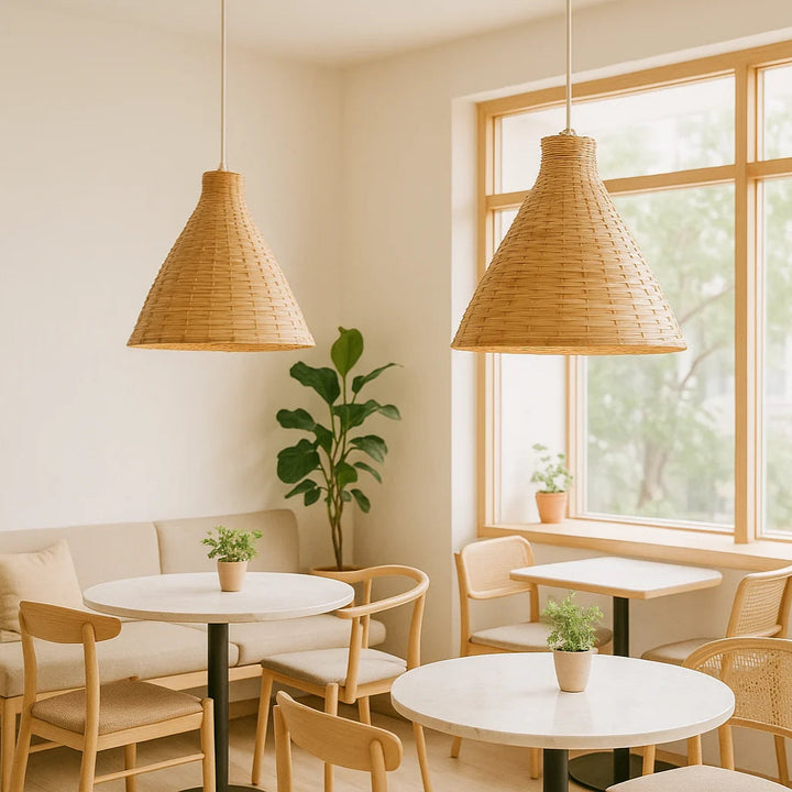 B&B Handcrafted Bamboo Woven Cone Pendant Light (Pack of 2) - Bliss and Birch