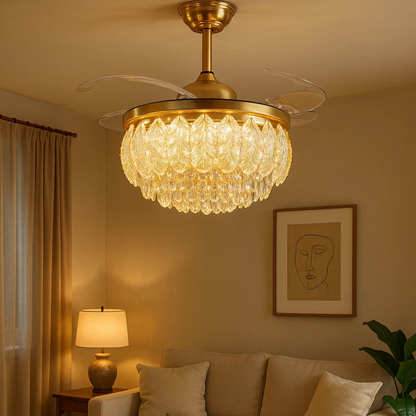 Midnight Royale Crystal Fan Chandelier – Amber Leaf Glamour