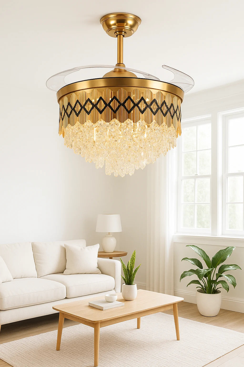 B&B Crown Jewel Crystal Fan Ceiling Chandelier