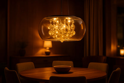 Amber Glaze Royal Pendant – Tinted Glass Dome & Sparkling Crystals