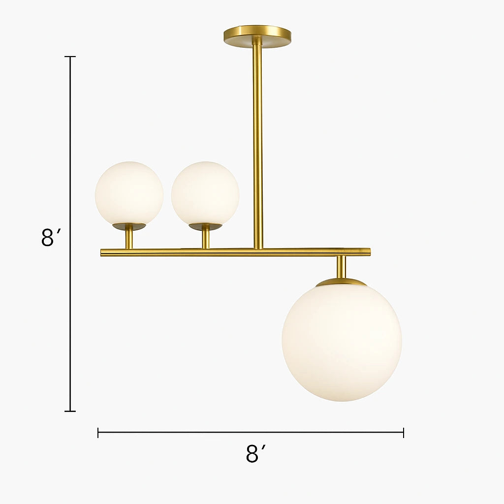 B&B Solara Linear Globe Light– 3 Globe Glass Chandelier (8” Rod Design)