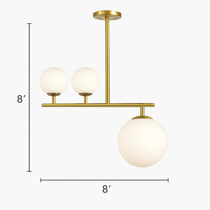 B&B Solara Linear Globe Light– 3 Globe Glass Chandelier (8” Rod Design)