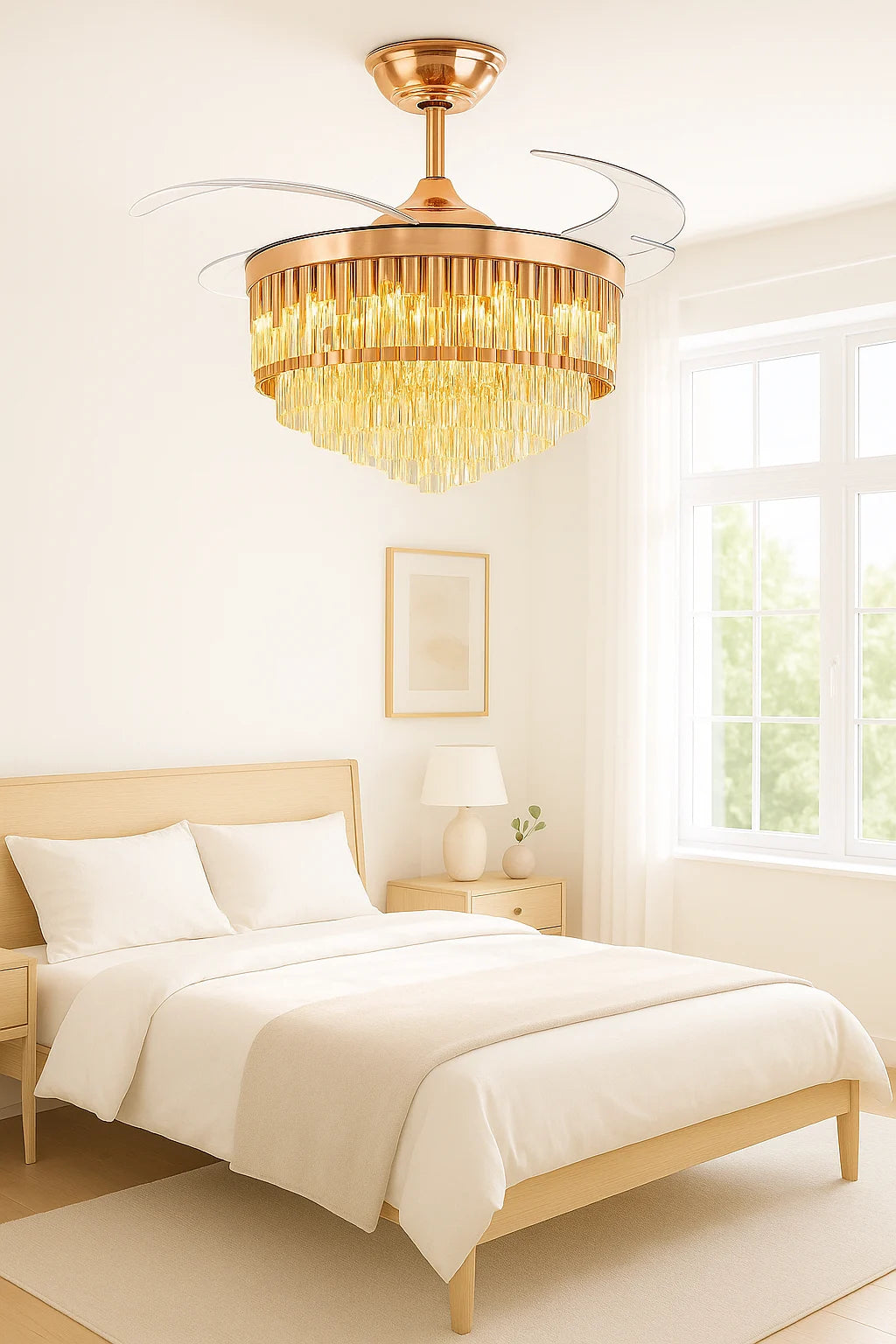 B&B Glass Crystal Ceiling Fan with LED Light – Retractable Blades
