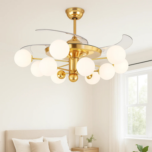 B&B Luxury Golden LED Ceiling Fan with Globe Lights