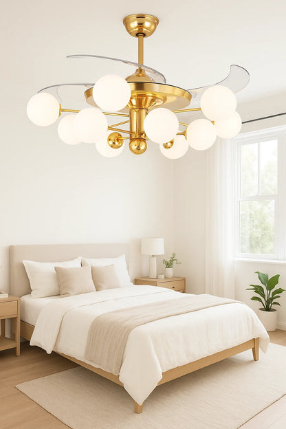 Golden Globe Luxury LED Fan – 8 Frosted Globes & Remote Control