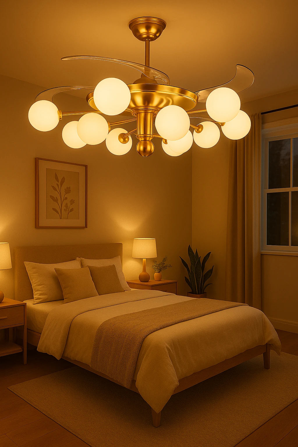 B&B Luxury Golden LED Ceiling Fan with Globe Lights