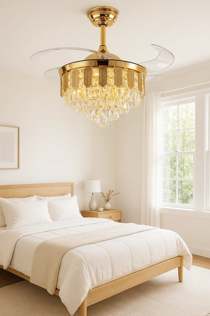 Majestic Glow Crystal Chandelier Fan – Luxury Retractable LED