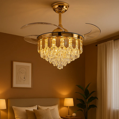 Majestic Glow Crystal Chandelier Fan – Luxury Retractable LED