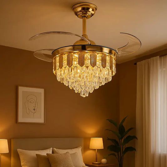 Majestic Glow Crystal Chandelier Fan – Luxury Retractable LED