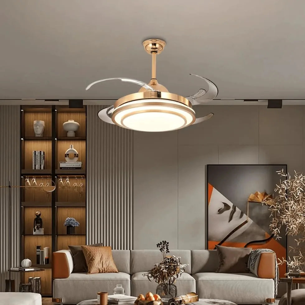 B&B Celestia Breeze Modern LED Ceiling Fan with Retractable Blades – Gold Finish
