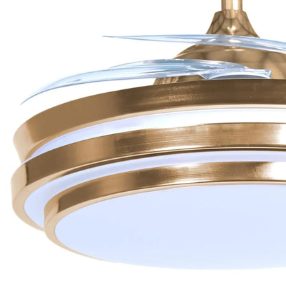 Celestia Breeze Golden LED Fan – Retractable Blades & Dimmable Light