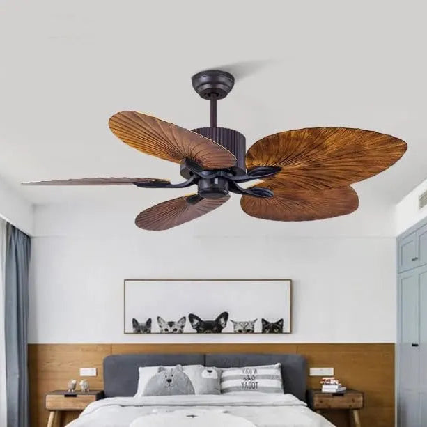 B&B Tropical Leaf Blade Ceiling Fan – 52 Inch Decorative Wooden Finish Fan