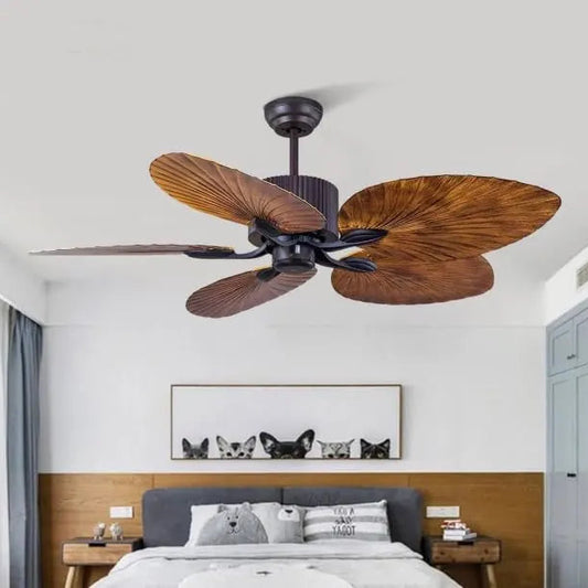 B&B Tropical Leaf Blade Ceiling Fan – 52 Inch Decorative Wooden Finish Fan