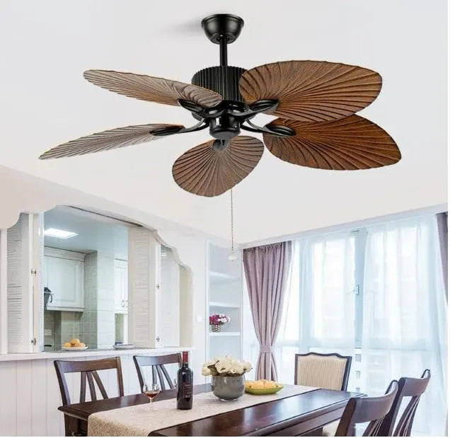 B&B Tropical Leaf Blade Ceiling Fan – 52 Inch Decorative Wooden Finish Fan