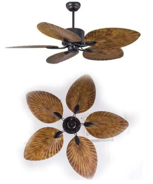 B&B Tropical Leaf Blade Ceiling Fan – 52 Inch Decorative Wooden Finish Fan