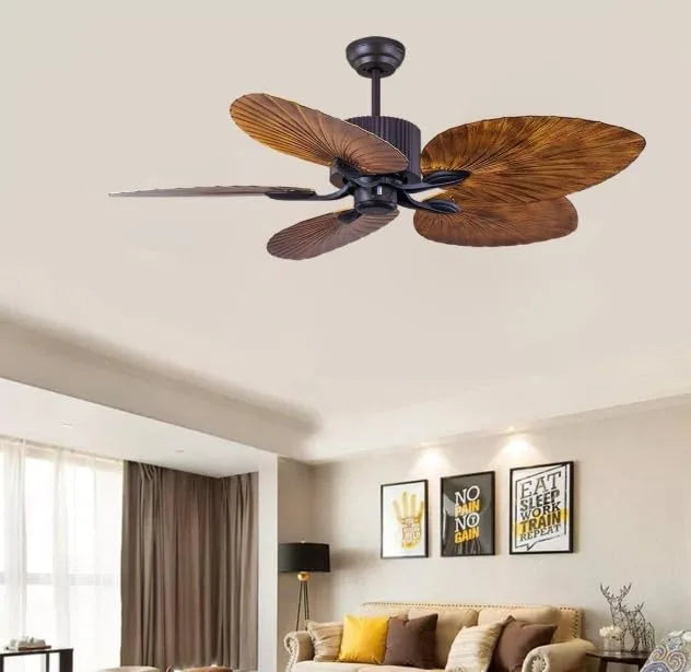 B&B Tropical Leaf Blade Ceiling Fan – 52 Inch Decorative Wooden Finish Fan
