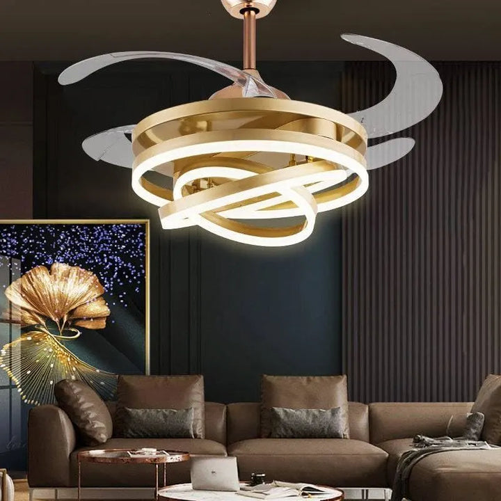 CelestiAir Golden LED Chandelier Fan – Retractable Blades & Remote Control