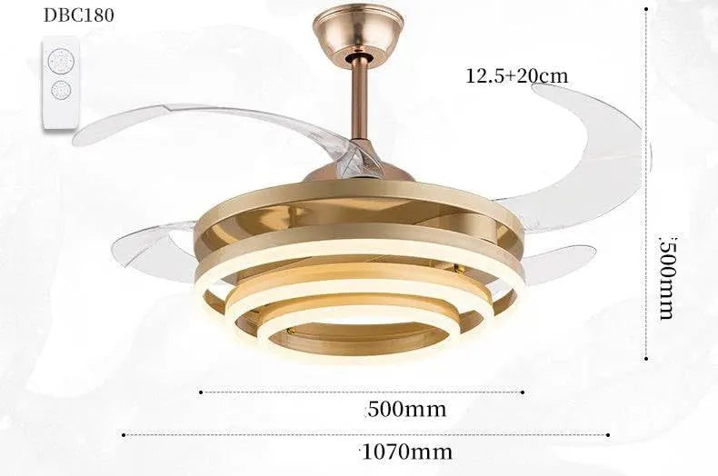 B&B CelestiAir Luxury Golden LED Ceiling Fan with Retractable Blades