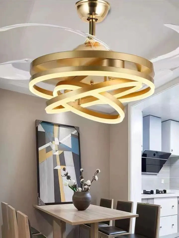 B&B CelestiAir Luxury Golden LED Ceiling Fan with Retractable Blades
