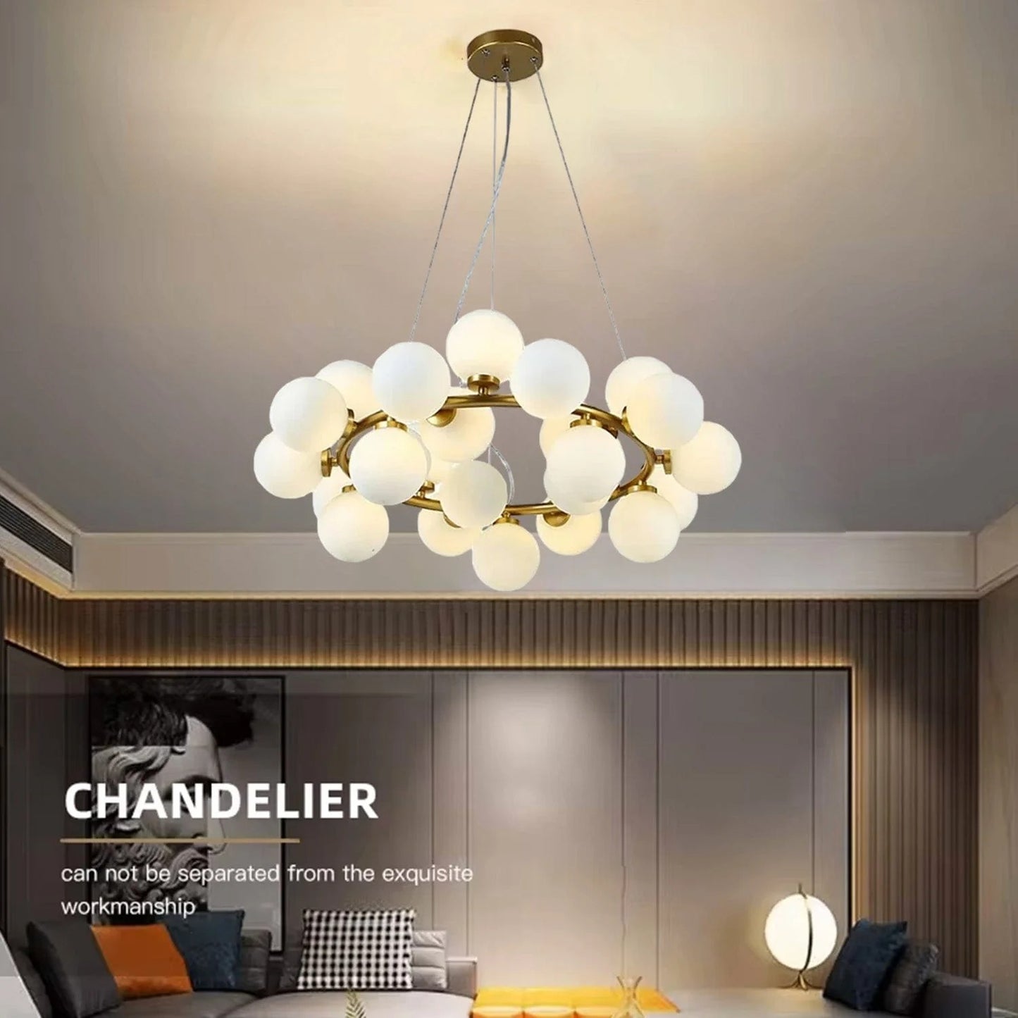 25‑Globe Gold Sphere Chandelier – Modern Radiance