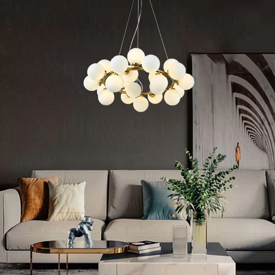 25‑Globe Gold Sphere Chandelier – Modern Radiance