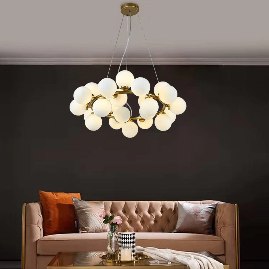 25‑Globe Gold Sphere Chandelier – Modern Radiance - Bliss and Birch