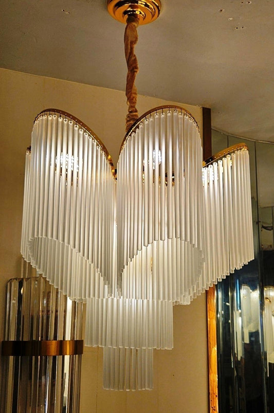 Original supplier photograph of white glass petal-fringe chandelier, model 8250-600; size 600 mm confirmed by user.