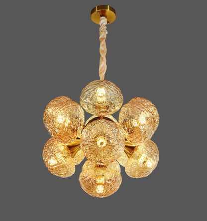 Original supplier image of A049-13 Amber thirteen-lamp globe cluster chandelier.