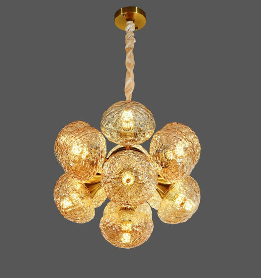 Original supplier image of A049-13 Amber thirteen-lamp globe cluster chandelier.