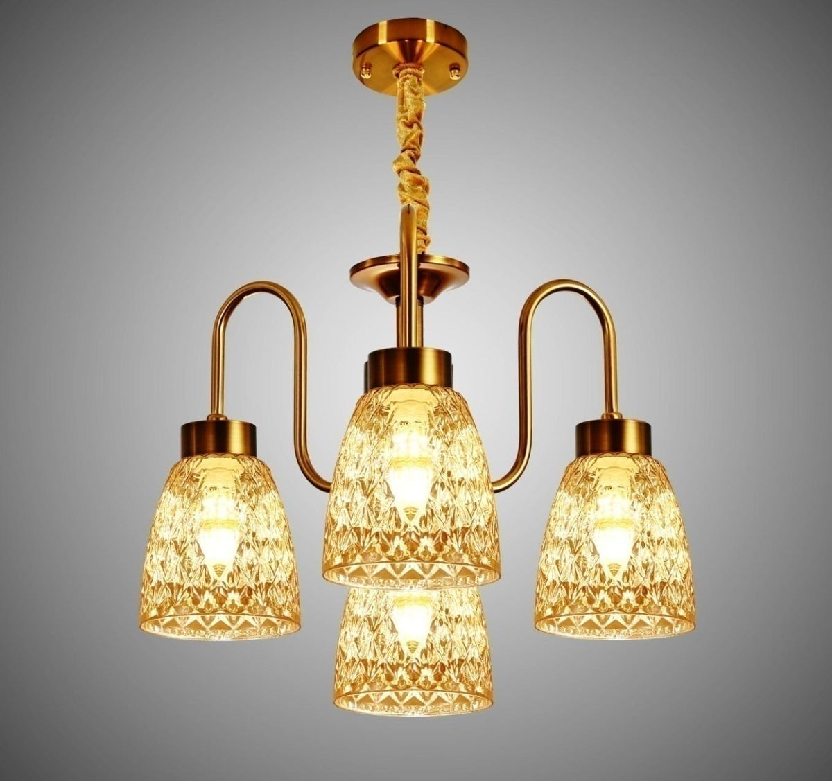Original supplier image of H430-3+1 Amber four-light bell chandelier.