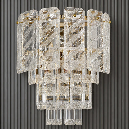 Layered clear crystal and gold wall light, unlit