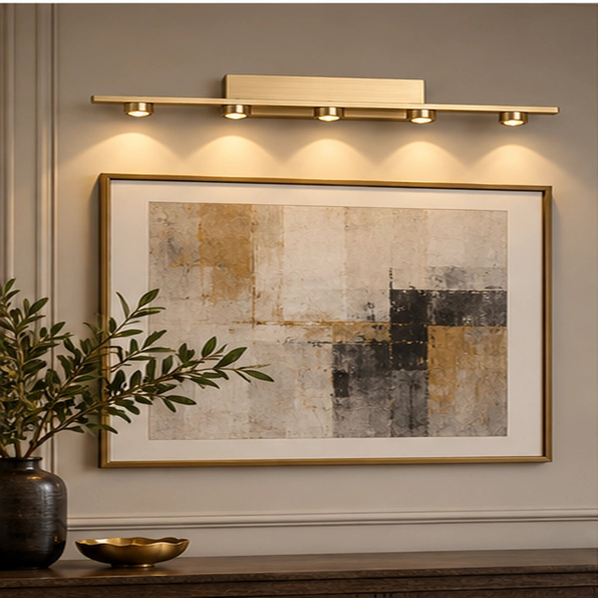 Five-light picture light above artwork