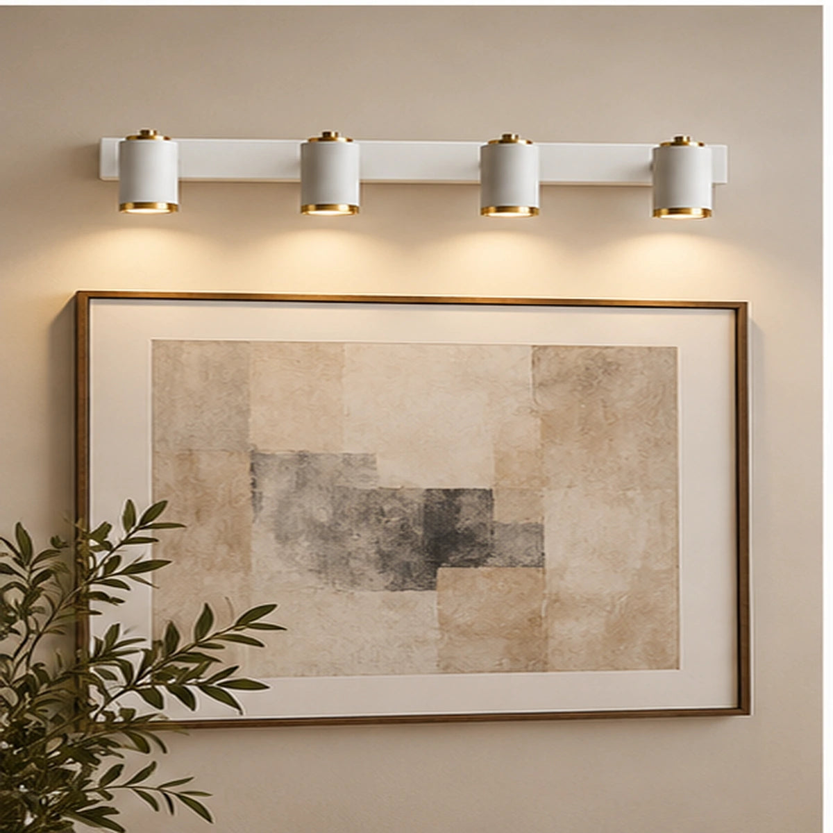 Four-light picture light above artwork