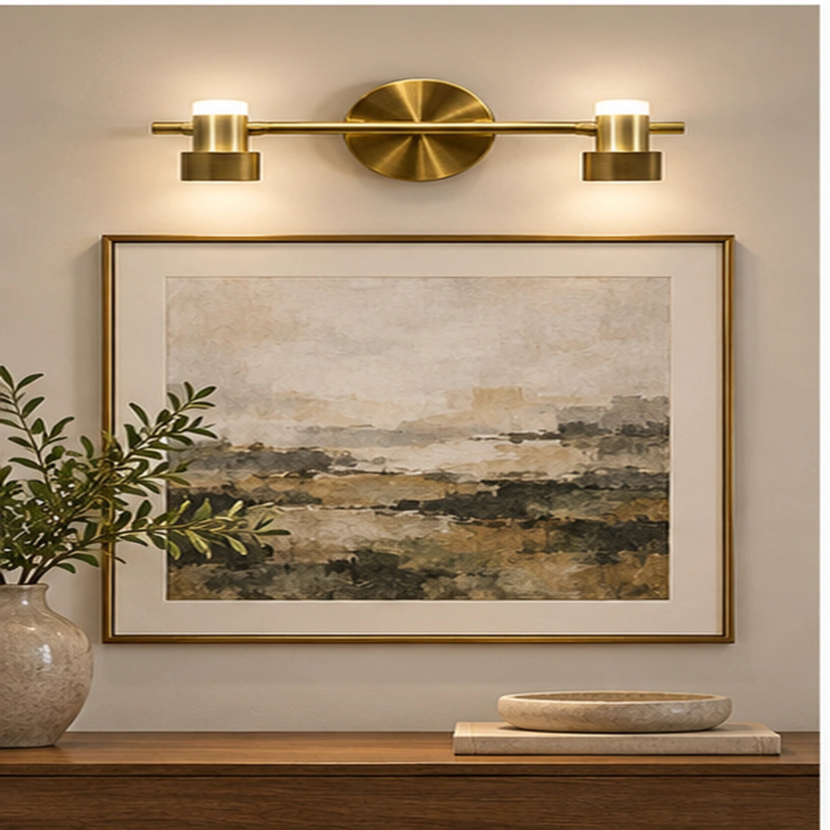 Modular mirror light above artwork