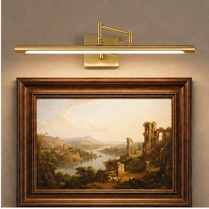 Geometric-bracket picture light above artwork