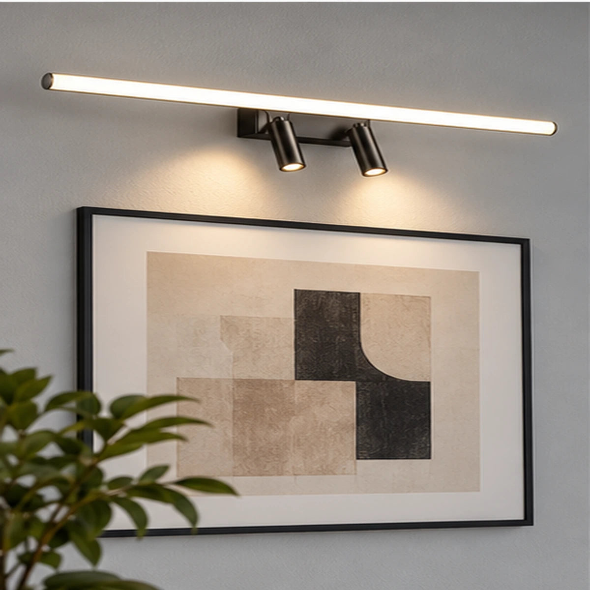 Modular mirror light above artwork