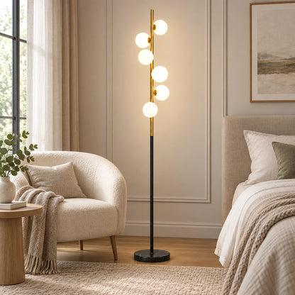 Milky globe column floor lamp in a refined bedroom