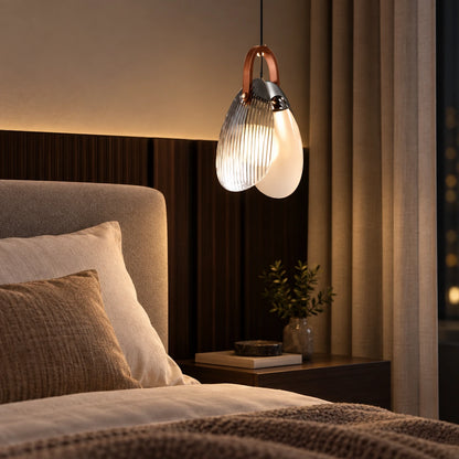 Double-glass teardrop pendant used as a warm bedside light