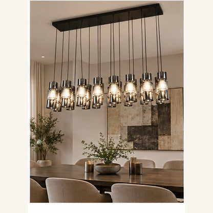 Black smoke cluster pendant above a dining table