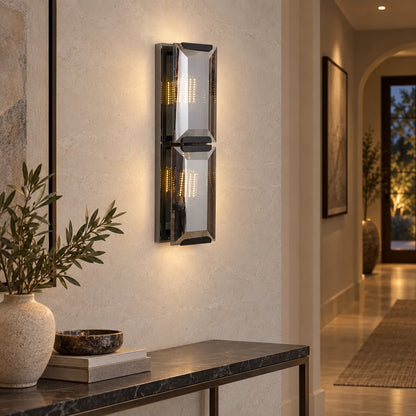 Twin-tier rectangular wall sconce in an elegant entrance hallway