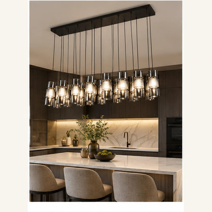Black smoke cluster pendant above a kitchen island
