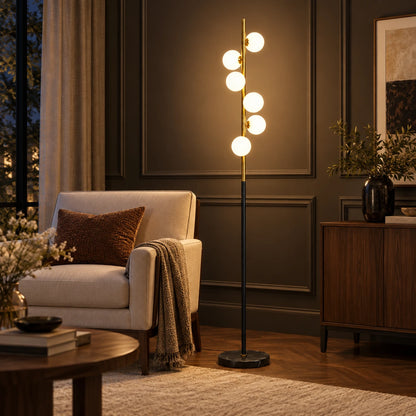 Milky globe column floor lamp in a contemporary living room