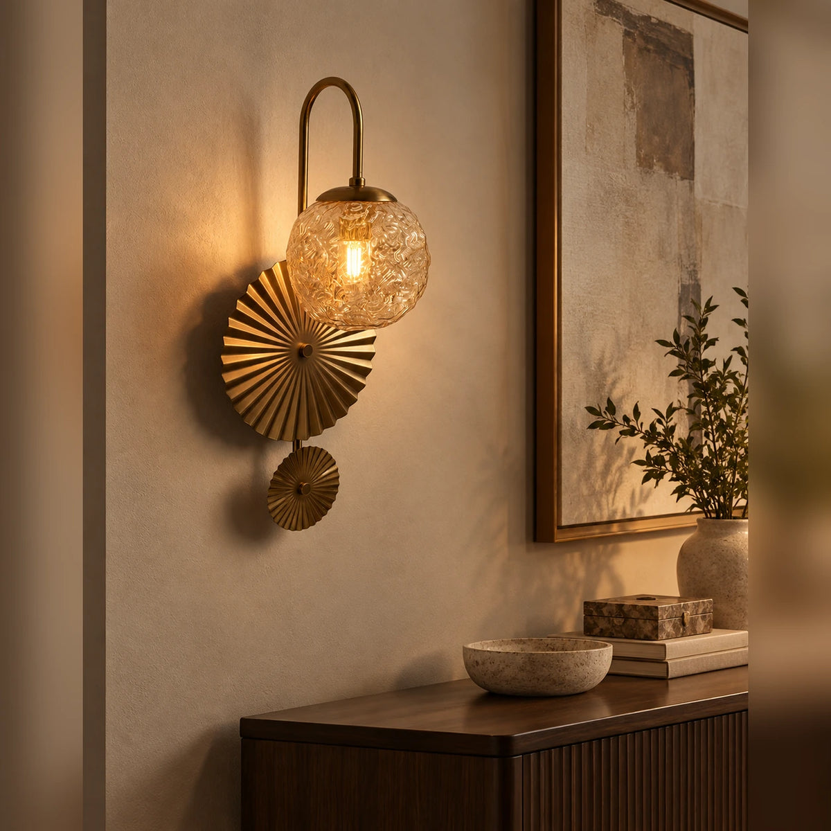 Textured globe fan wall light in a living room