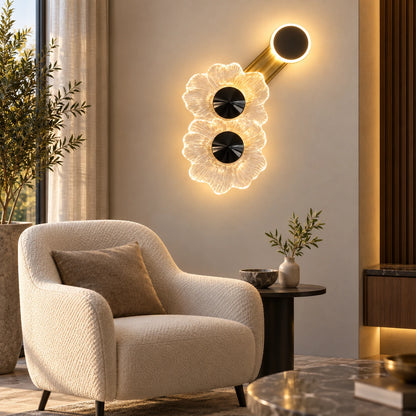 Floral halo illuminated wall art in a living room