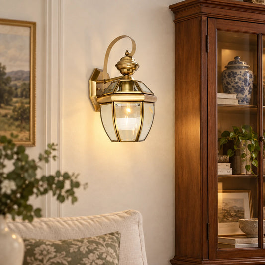 Classic hexagonal lantern wall sconce in a refined living room