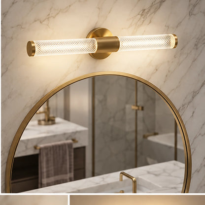 Textured cylinder mirror light above a mirror
